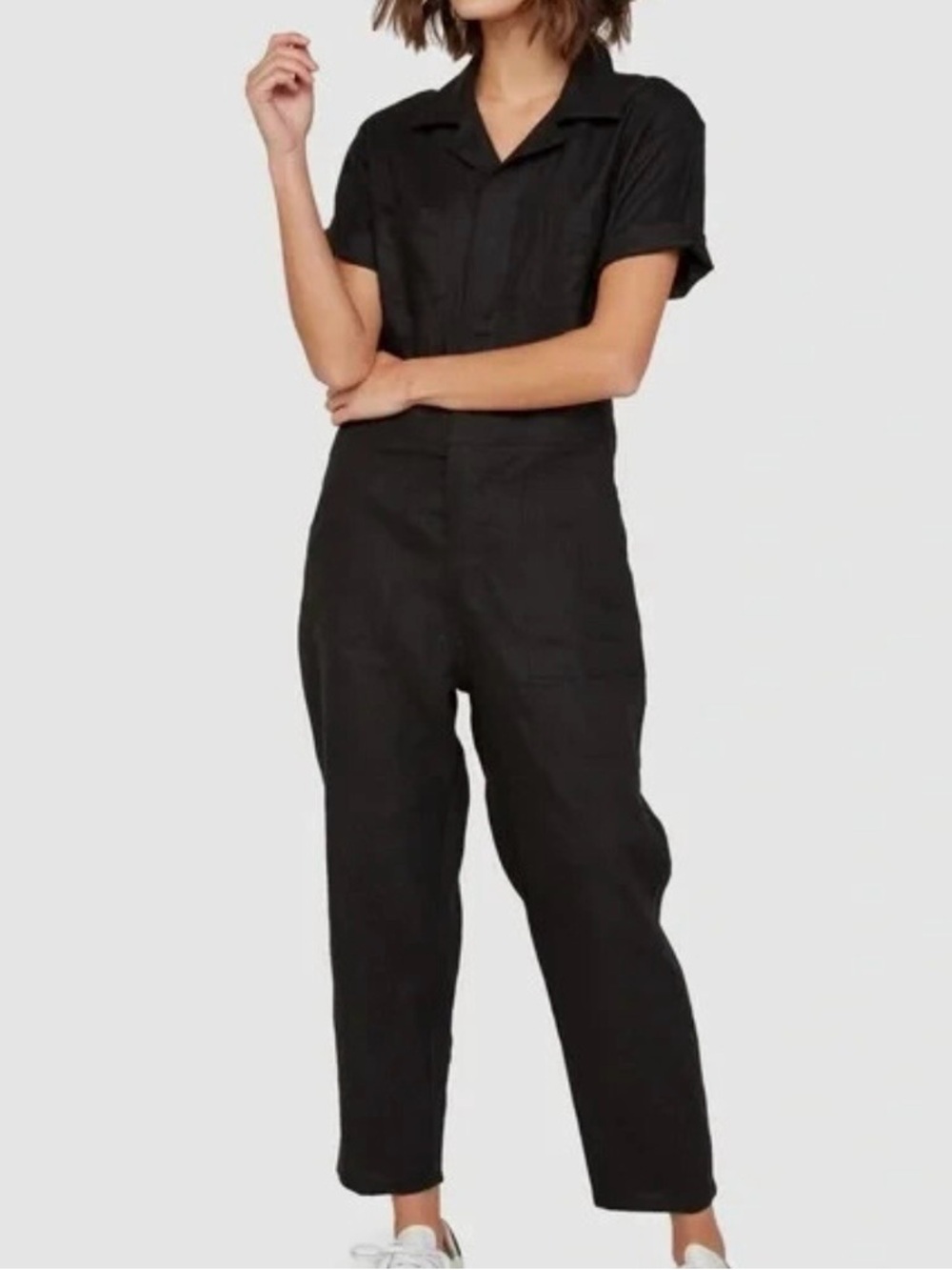 MATE THE LABEL ORGANIC LINEN Washed Black Cropped Jumpsuit